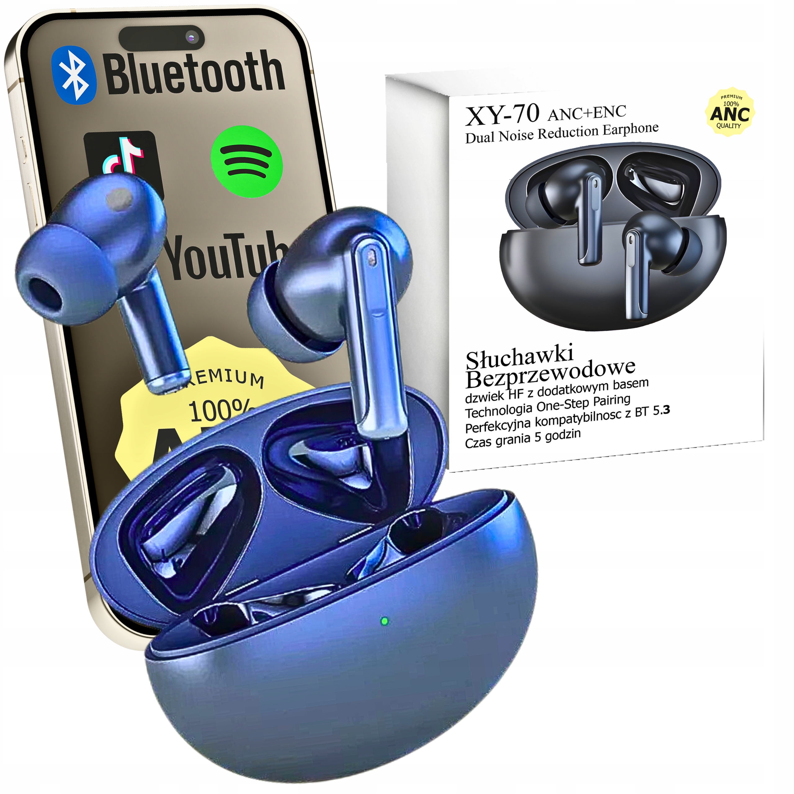 TWS XY-70 bezdrôtové slúchadlá do uší ANC + ENC + HEADPHONE Gumy univerzálne 6 kusov